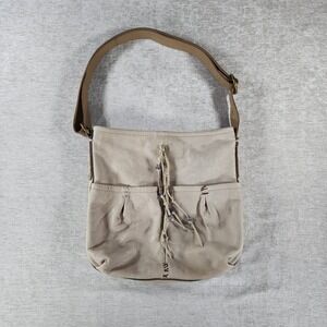 Lucky Brand Tan Leather Western Boho Chic Saddle Bag Purse Tassel Beaded